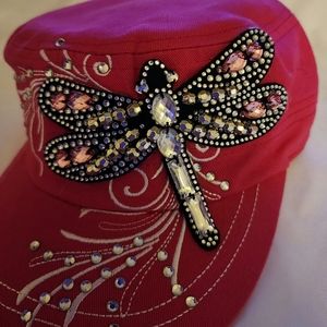 Rhinestone Cadet Cap - Dragonfly - Pink